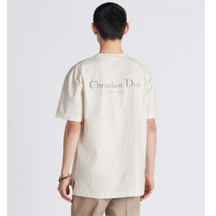 Dior Men CD Christian Dior Couture Relaxed Fit T-Shirt White Ribbed Crew Neck Organic Cotton