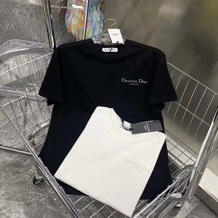 Dior Men CD Christian Dior Couture Relaxed Fit T-Shirt White Ribbed Crew Neck Organic Cotton