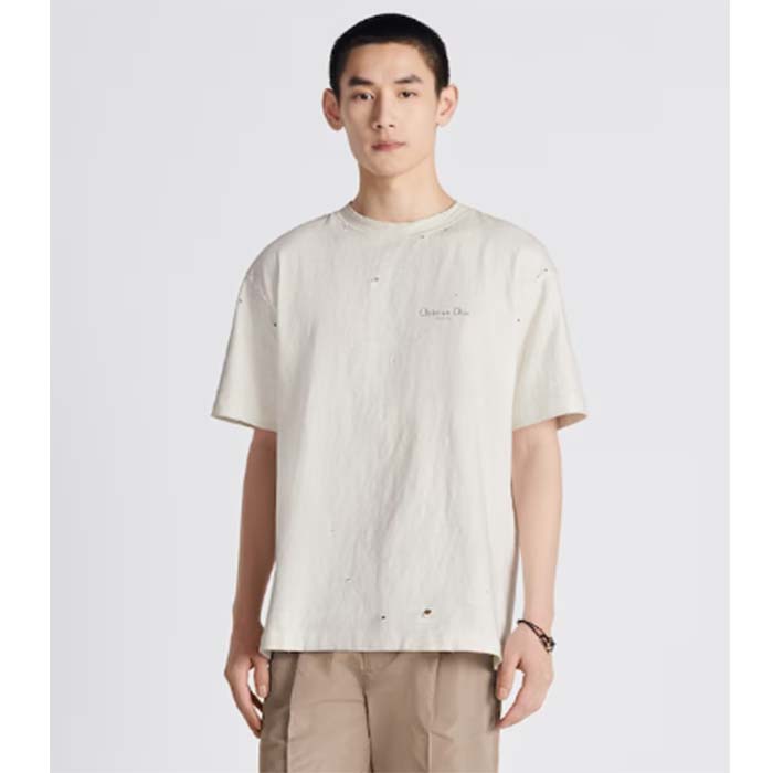 Dior Men CD Christian Dior Couture Relaxed Fit T-Shirt White Ribbed Crew Neck Organic Cotton