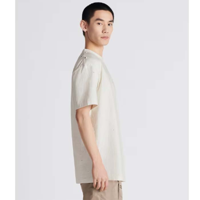 Dior Men CD Christian Dior Couture Relaxed Fit T-Shirt White Ribbed Crew Neck Organic Cotton