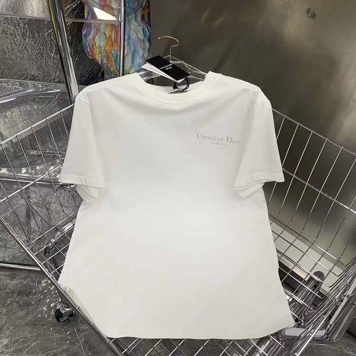 Dior Men CD Christian Dior Couture Relaxed Fit T-Shirt White Ribbed Crew Neck Organic Cotton