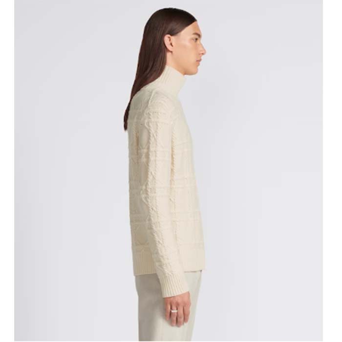Dior Men CD Dior Icons Sweater White Cashmere Knit Stand Collar All-Over Cannage Motif