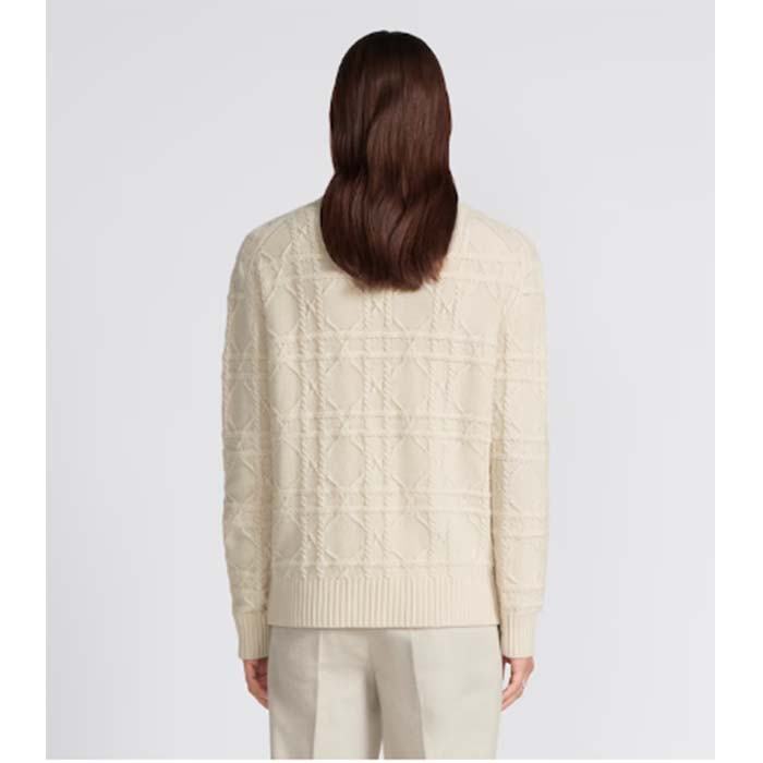 Dior Men CD Dior Icons Sweater White Cashmere Knit Stand Collar All-Over Cannage Motif
