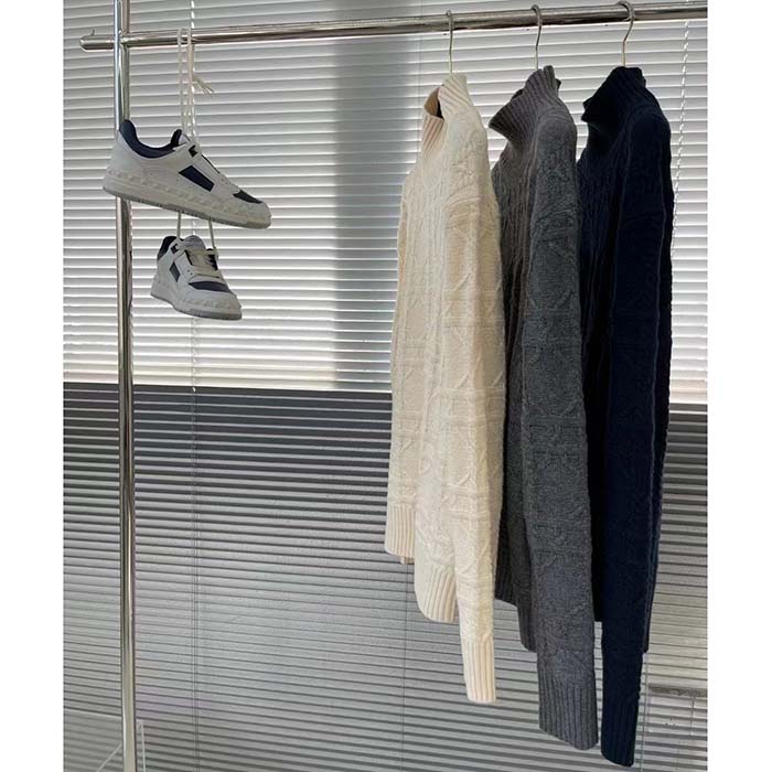 Dior Men CD Dior Icons Sweater White Cashmere Knit Stand Collar All-Over Cannage Motif