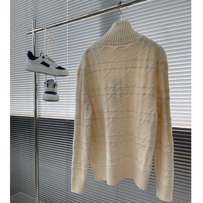 Dior Men CD Dior Icons Sweater White Cashmere Knit Stand Collar All-Over Cannage Motif