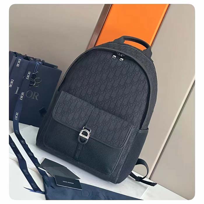 Dior Unisex CD Dior 8 Backpack Black Dior Oblique Jacquard