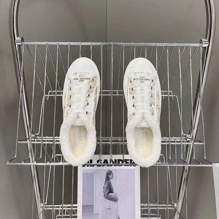 Dior Unisex CD Walk’N’Dior Platform Sneaker White Gold-Tone Toile De Jouy Mexico Embroidered Cotton Metallic Thread