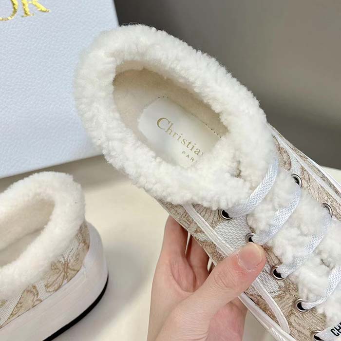 Dior Unisex CD Walk’N’Dior Platform Sneaker White Gold-Tone Toile De Jouy Mexico Embroidered Cotton Metallic Thread