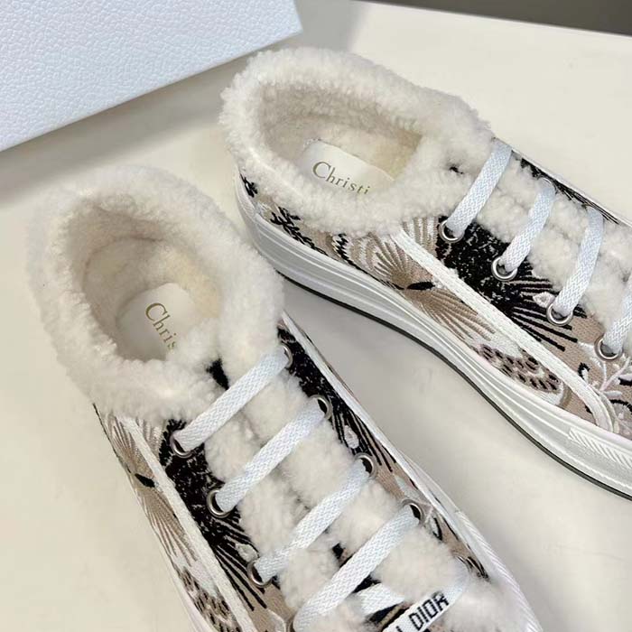 Dior Unisex CD Walk’n’Dior Platform Sneaker Beige Multicolor Embroidered Cotton Butterfly Bandana Motif