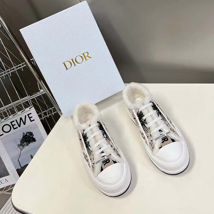 Dior Unisex CD Walk’n’Dior Platform Sneaker Beige Multicolor Embroidered Cotton Butterfly Bandana Motif