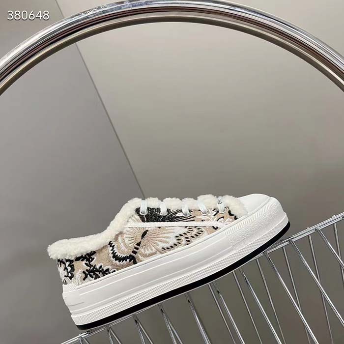 Dior Unisex CD Walk’n’Dior Platform Sneaker Beige Multicolor Embroidered Cotton Butterfly Bandana Motif