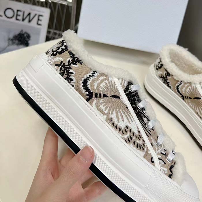 Dior Unisex CD Walk’n’Dior Platform Sneaker Beige Multicolor Embroidered Cotton Butterfly Bandana Motif
