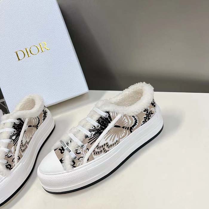 Dior Unisex CD Walk’n’Dior Platform Sneaker Beige Multicolor Embroidered Cotton Butterfly Bandana Motif