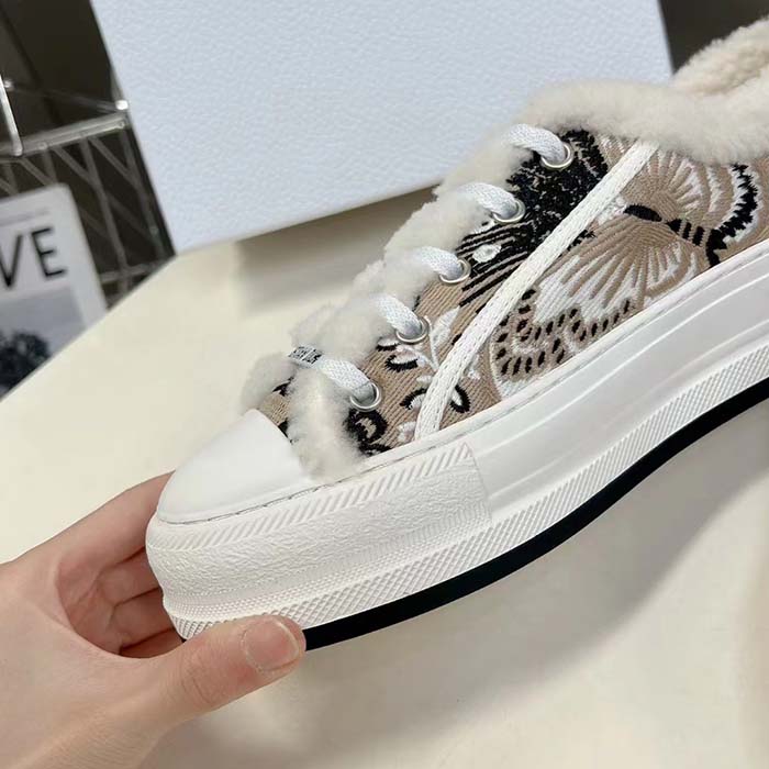 Dior Unisex CD Walk’n’Dior Platform Sneaker Beige Multicolor Embroidered Cotton Butterfly Bandana Motif