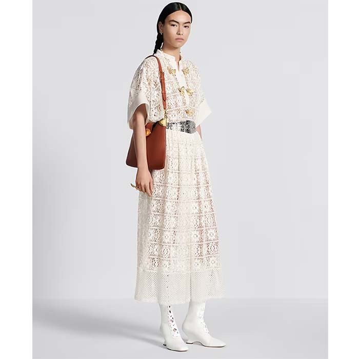 Dior Women CD Blouse Ecru Technical Cotton Lace Front Button Closure Mother-Of-Pearl Buttons