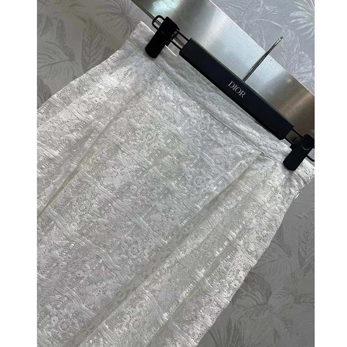 Dior Women CD Blouse Ecru Technical Cotton Lace Front Button Closure Mother-Of-Pearl Buttons