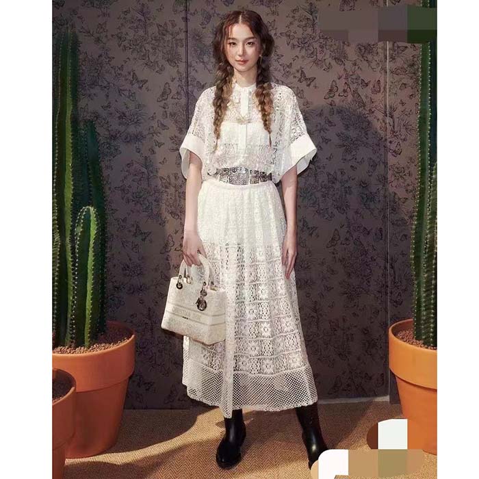 Dior Women CD Blouse Ecru Technical Cotton Lace Front Button Closure Mother-Of-Pearl Buttons