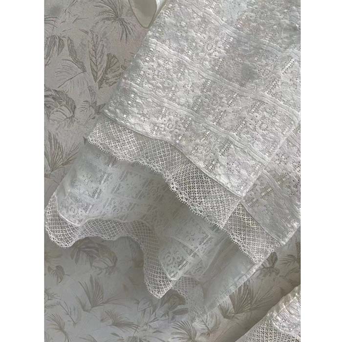 Dior Women CD Blouse Ecru Technical Cotton Lace Front Button Closure Mother-Of-Pearl Buttons
