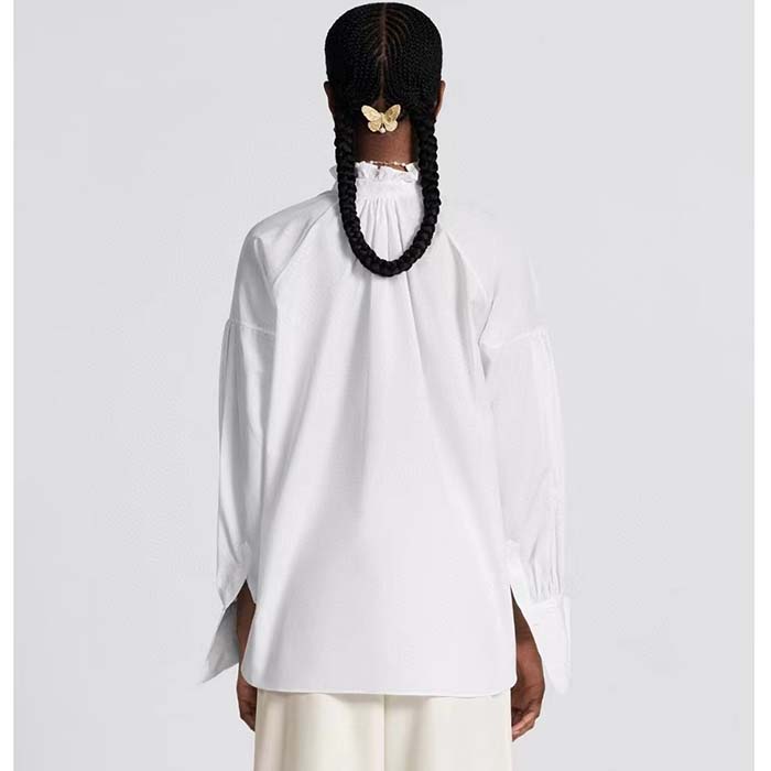 Dior Women CD Blouse White Cotton Poplin Hallmark Embroidered Bee Unlined