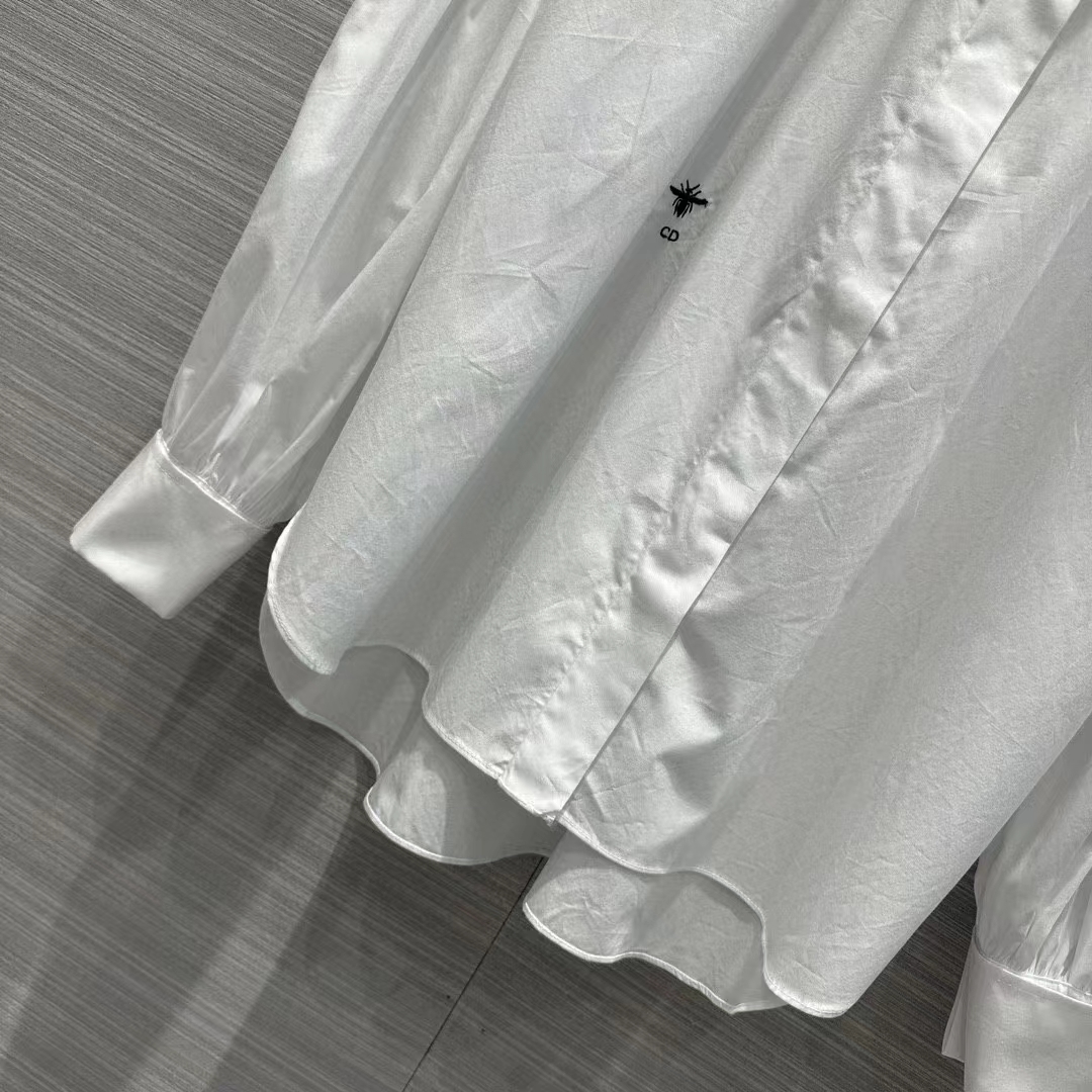 Dior Women CD Blouse White Cotton Poplin Hallmark Embroidered Bee Unlined