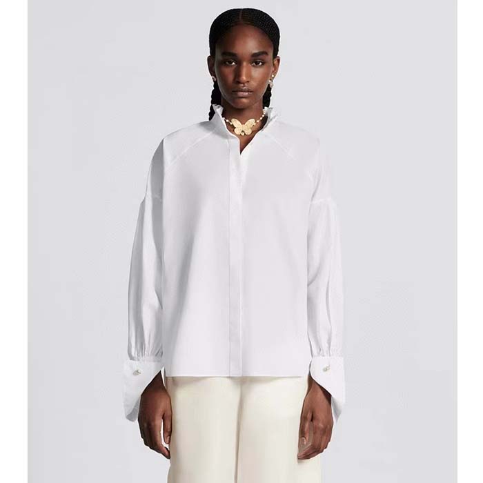 Dior Women CD Blouse White Cotton Poplin Hallmark Embroidered Bee Unlined