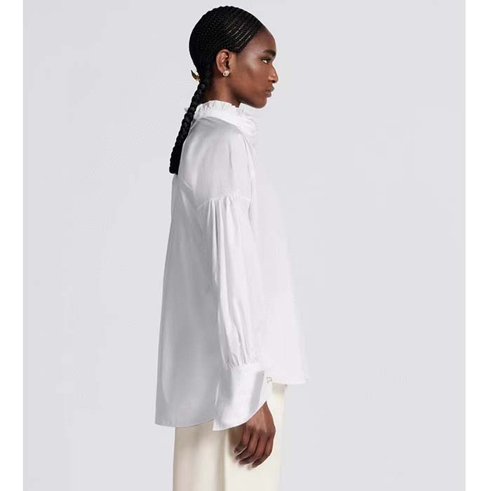 Dior Women CD Blouse White Cotton Poplin Hallmark Embroidered Bee Unlined