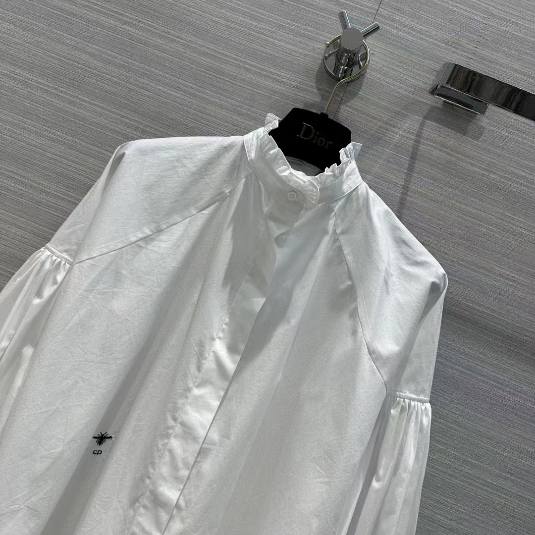Dior Women CD Blouse White Cotton Poplin Hallmark Embroidered Bee Unlined