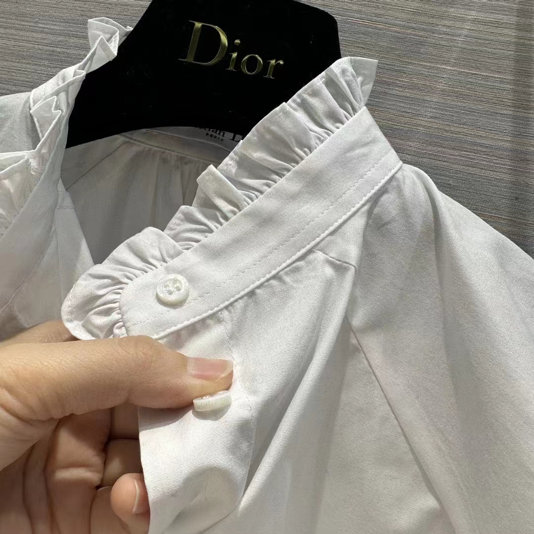 Dior Women CD Blouse White Cotton Poplin Hallmark Embroidered Bee Unlined