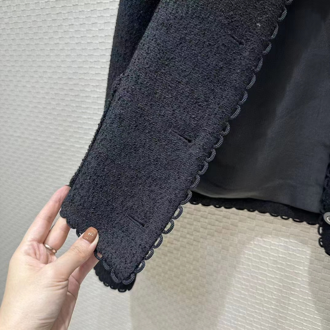 Dior Women CD Cropped Jacket Black Double-Sided Virgin Wool Bouclé