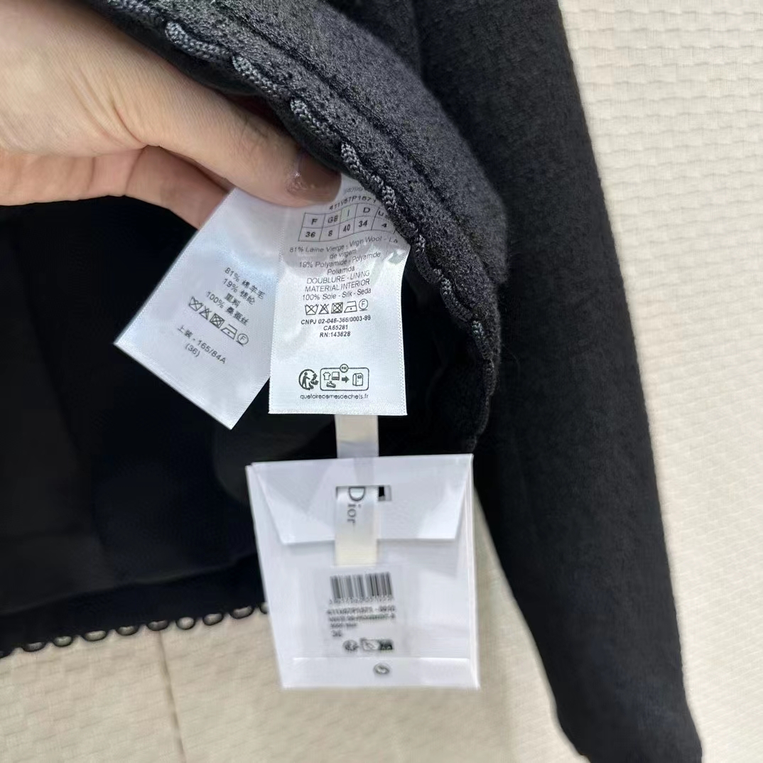 Dior Women CD Cropped Jacket Black Double-Sided Virgin Wool Bouclé