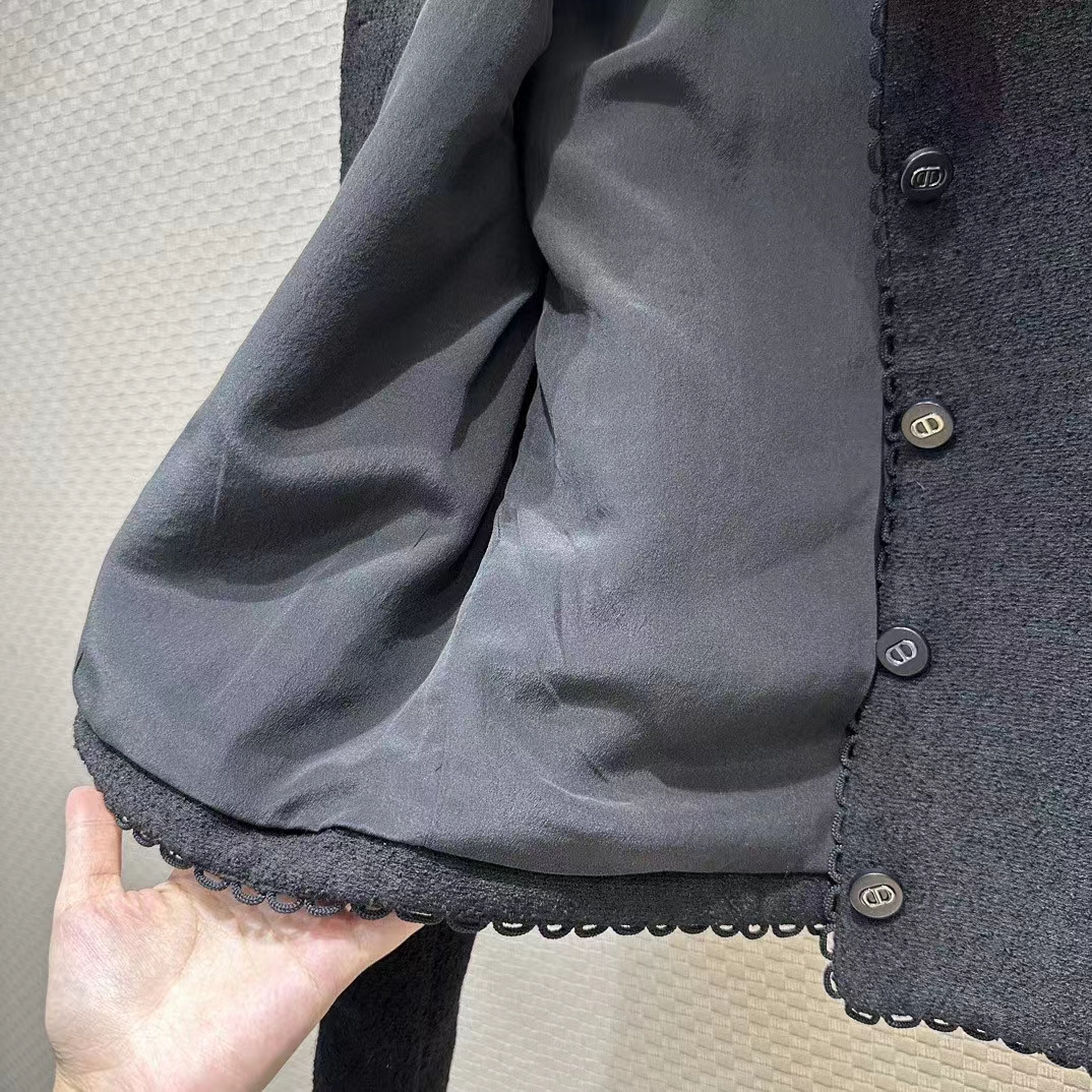 Dior Women CD Cropped Jacket Black Double-Sided Virgin Wool Bouclé