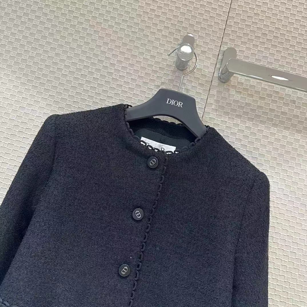 Dior Women CD Cropped Jacket Black Double-Sided Virgin Wool Bouclé