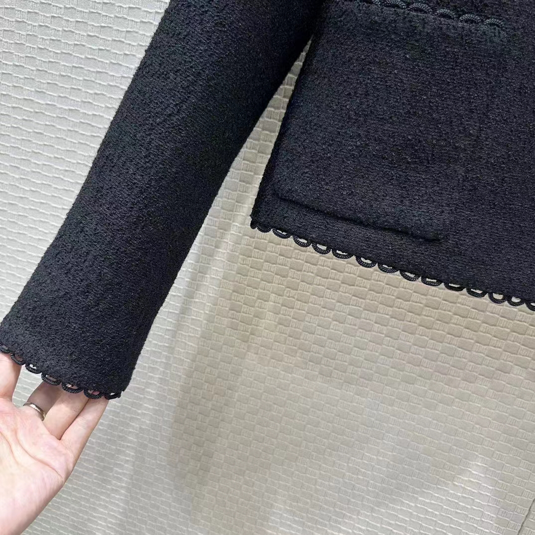 Dior Women CD Cropped Jacket Black Double-Sided Virgin Wool Bouclé