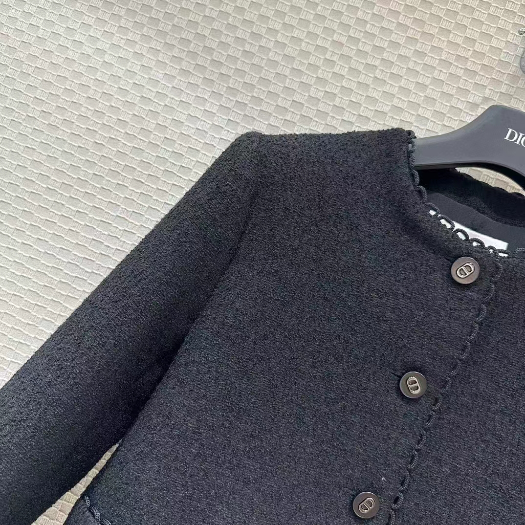 Dior Women CD Cropped Jacket Black Double-Sided Virgin Wool Bouclé