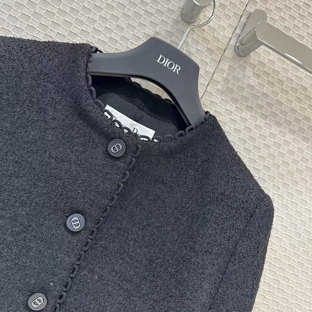 Dior Women CD Cropped Jacket Black Double-Sided Virgin Wool Bouclé
