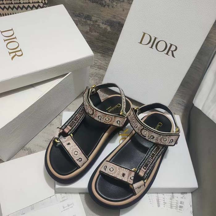 Dior Women CD D-Wave Sandal Beige Multicolor Embroidered Cotton Butterfly Bandana