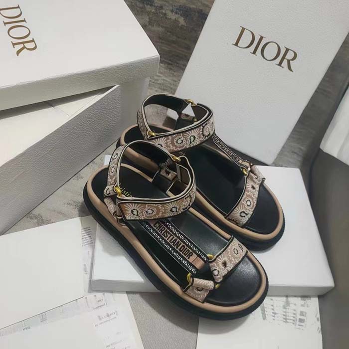 Dior Women CD D-Wave Sandal Beige Multicolor Embroidered Cotton Butterfly Bandana