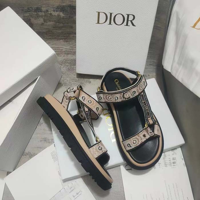 Dior Women CD D-Wave Sandal Beige Multicolor Embroidered Cotton Butterfly Bandana