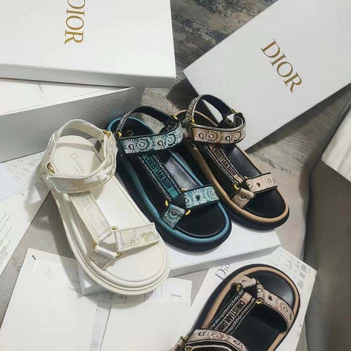 Dior Women CD D-Wave Sandal Beige Multicolor Embroidered Cotton Butterfly Bandana