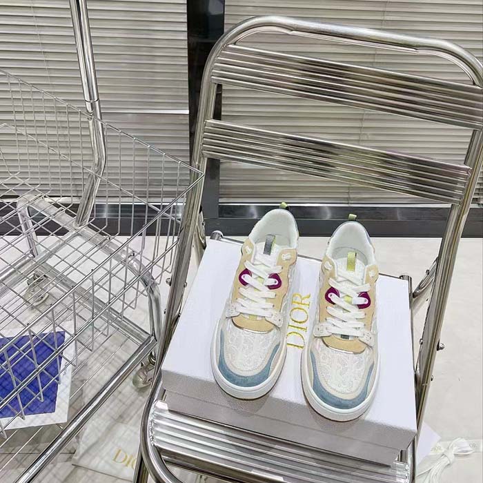 Dior Unisex CD Dior One Sneaker White Dior Oblique Perforated Calfskin Multicolor Suede Calfskin