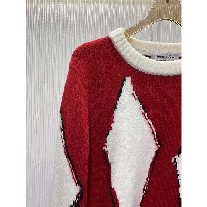 Dior Men CD Dior Peter Dior Sweater Red Wool-Blend Intarsia