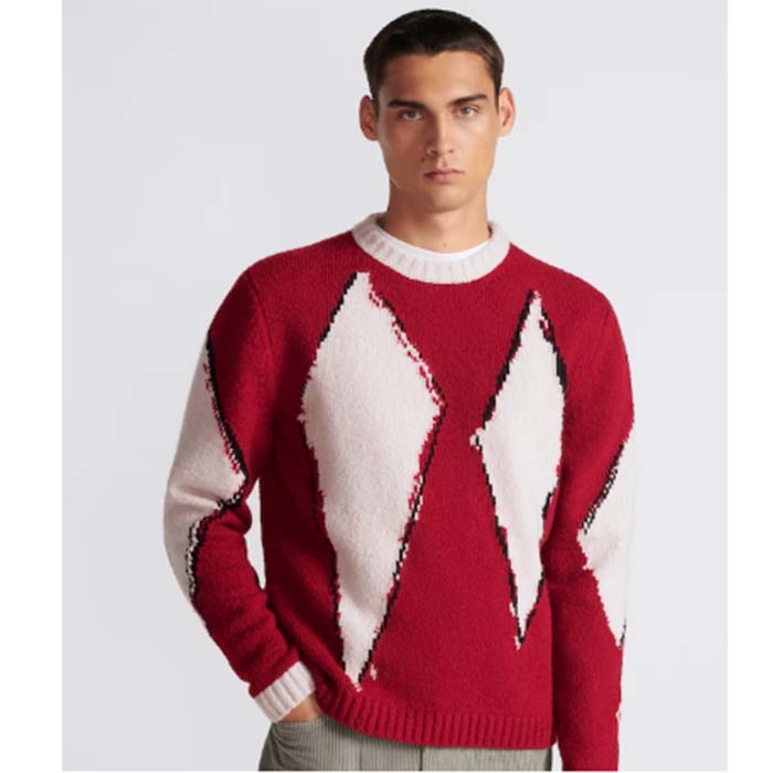 Dior Men CD Dior Peter Dior Sweater Red Wool-Blend Intarsia