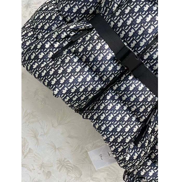 Dior Men CD DiorAlps Puffer Jacket Belt Blue Quilted Technical Taffeta Dior Oblique Motif