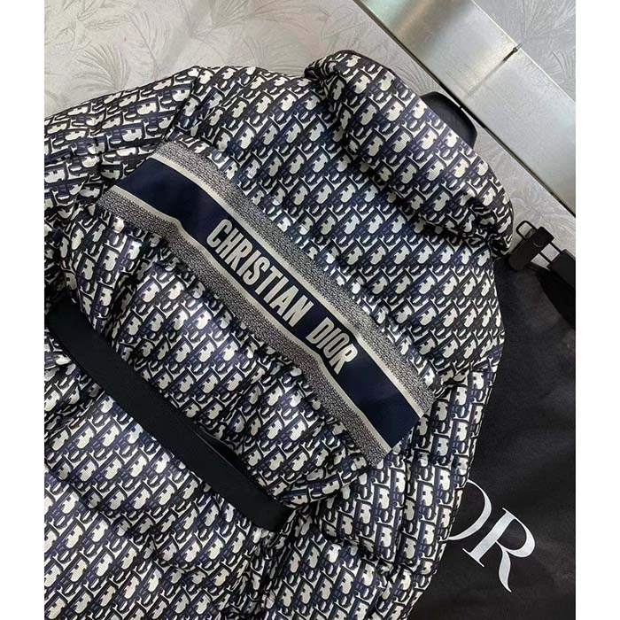 Dior Men CD DiorAlps Puffer Jacket Belt Blue Quilted Technical Taffeta Dior Oblique Motif