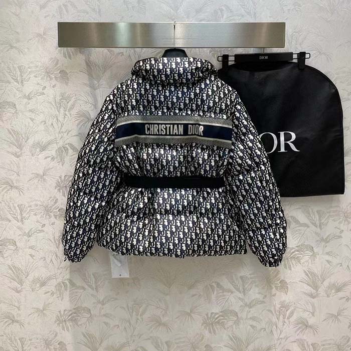 Dior Men CD DiorAlps Puffer Jacket Belt Blue Quilted Technical Taffeta Dior Oblique Motif