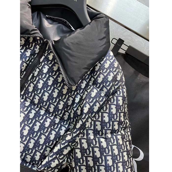 Dior Men CD DiorAlps Puffer Jacket Belt Blue Quilted Technical Taffeta Dior Oblique Motif