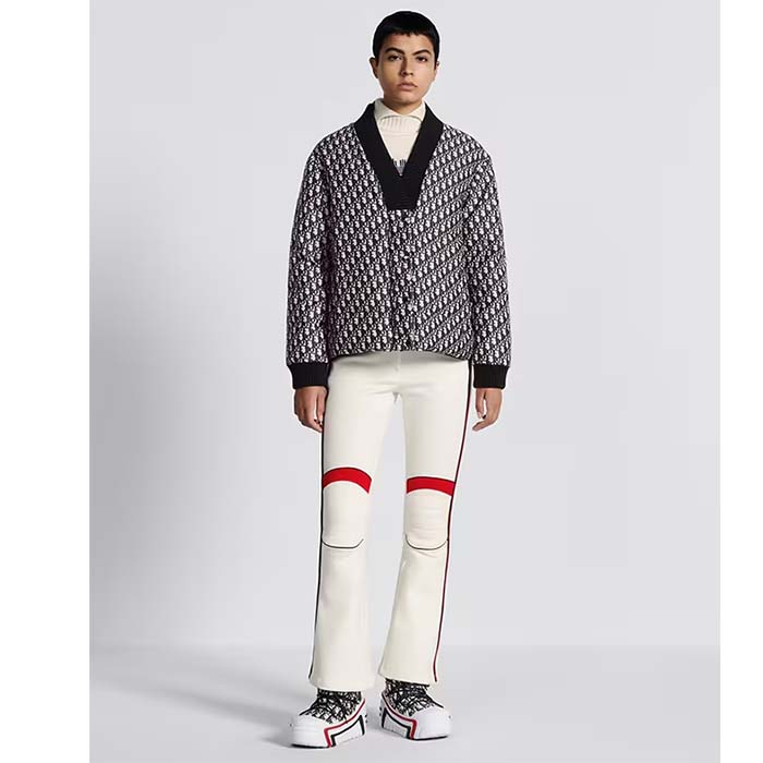 Dior Women CD DiorAlps Reversible Belted Jacket Blue Quilted Technical Taffeta Jacquard Dior Oblique Motif