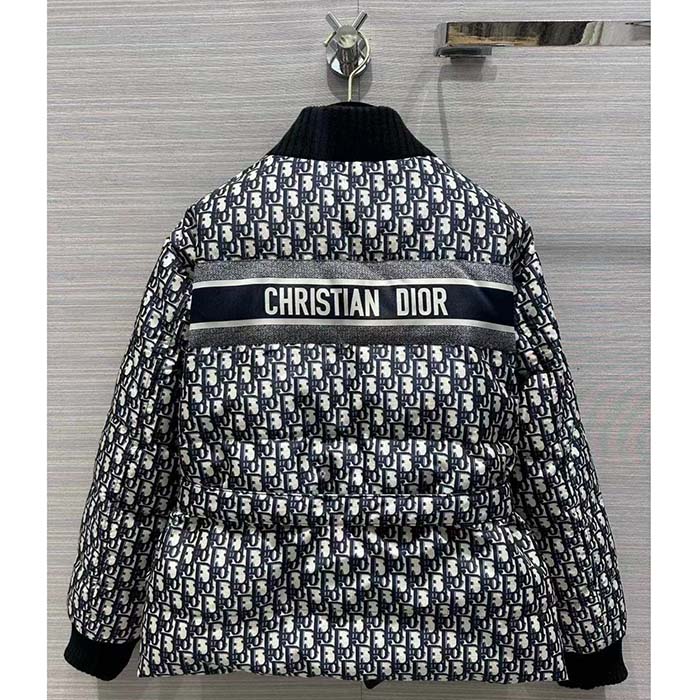 Dior Men CD DiorAlps Reversible Belted Jacket Blue Quilted Technical Taffeta Jacquard Dior Oblique Motif