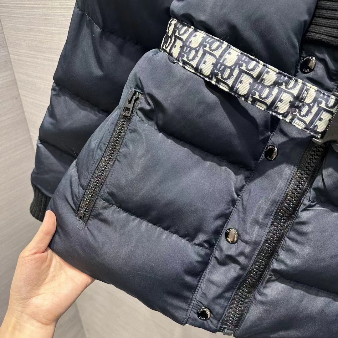 Dior Men CD DiorAlps Reversible Belted Jacket Blue Quilted Technical Taffeta Jacquard Dior Oblique Motif