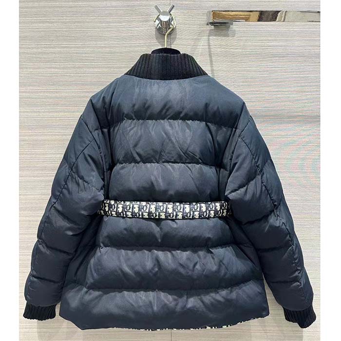 Dior Men CD DiorAlps Reversible Belted Jacket Blue Quilted Technical Taffeta Jacquard Dior Oblique Motif